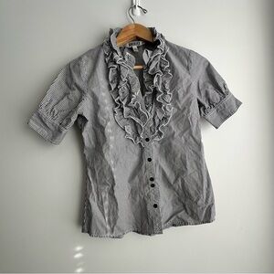 Y2K Quicksilver Women Striped Ruffle Detailed Button Down Dress Shirt S